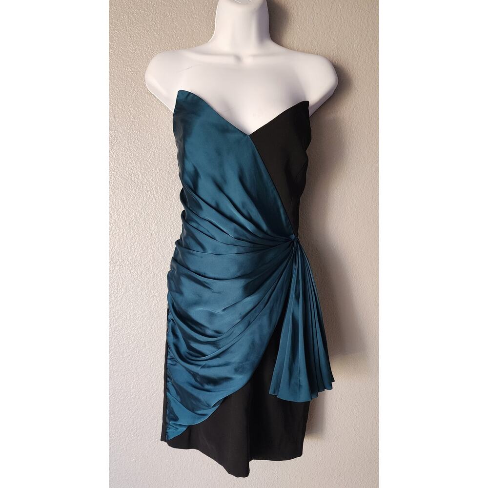 Jill Stuart Silk Color Block Strapless Cocktail Dress